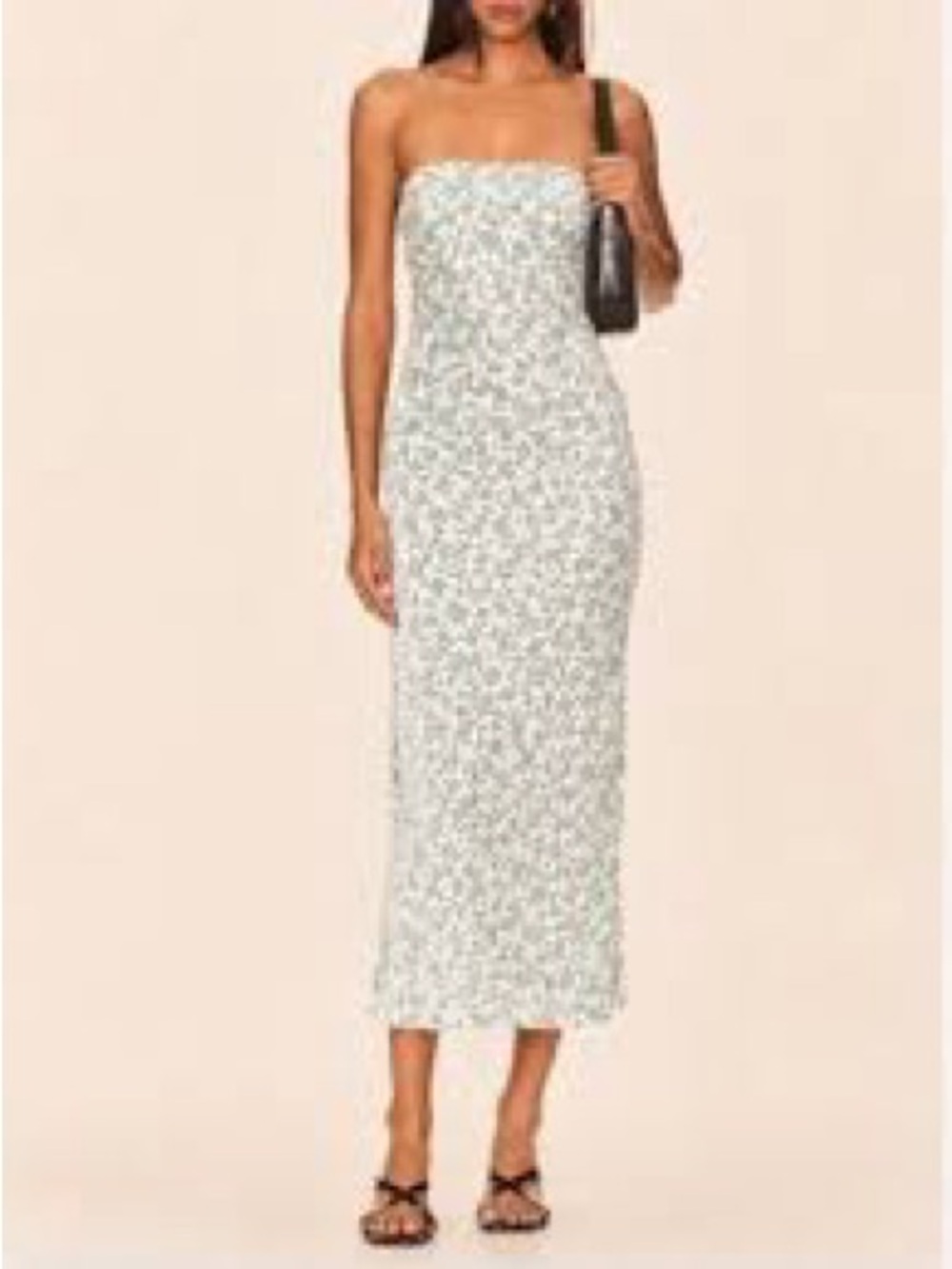 House of Harlow 1960 Strapless Green Floral Midi Dress